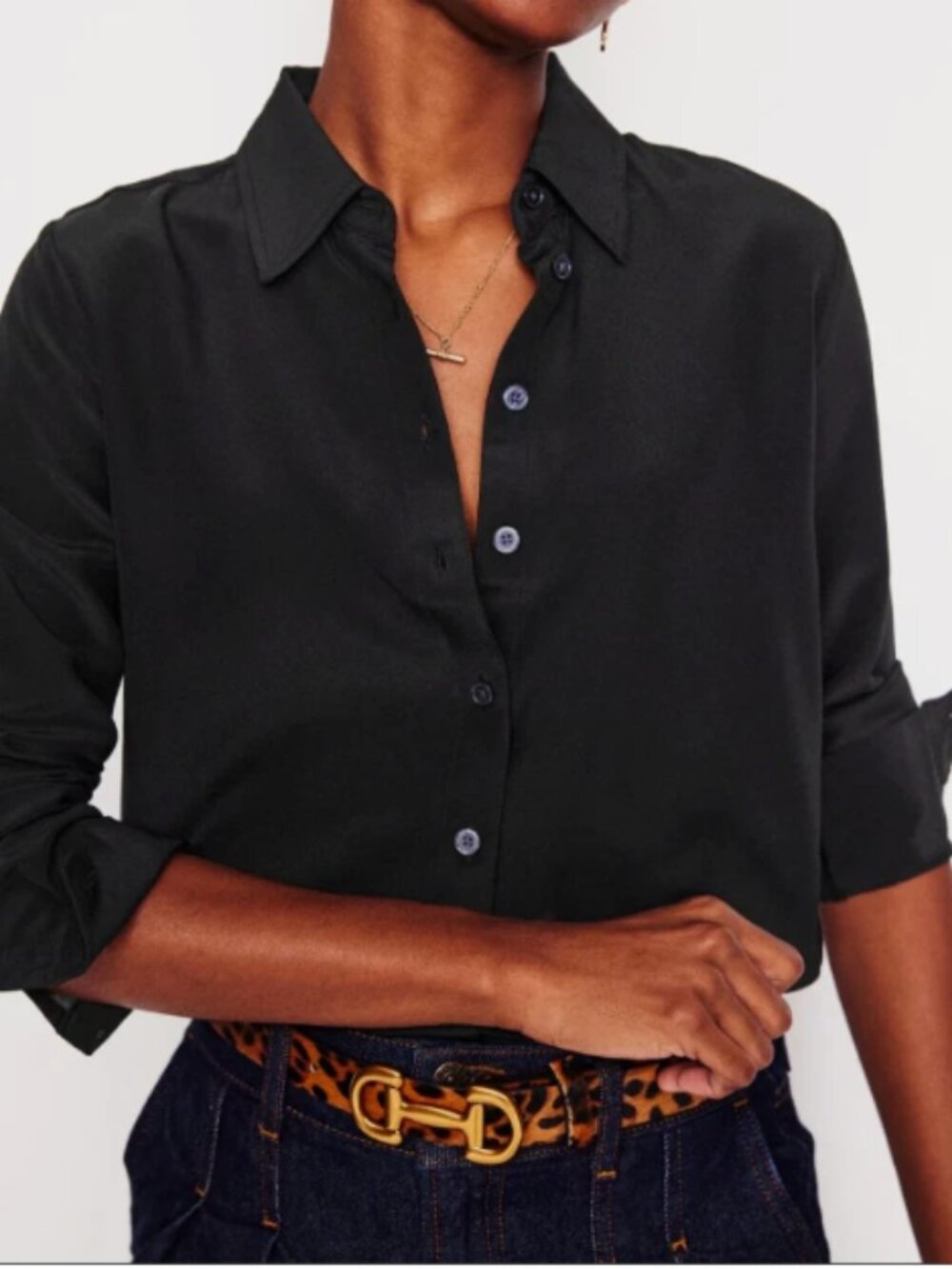 Boden Women’s Sienna Silk Shirt- Black 2R - Picture 3 of 4